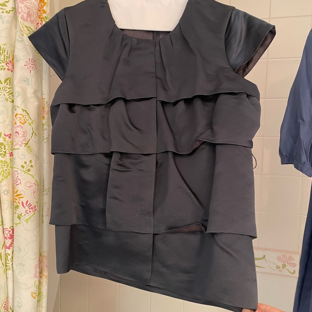 Jcrew Collection Blue Silk Layered short sleeve blazer top. NWT